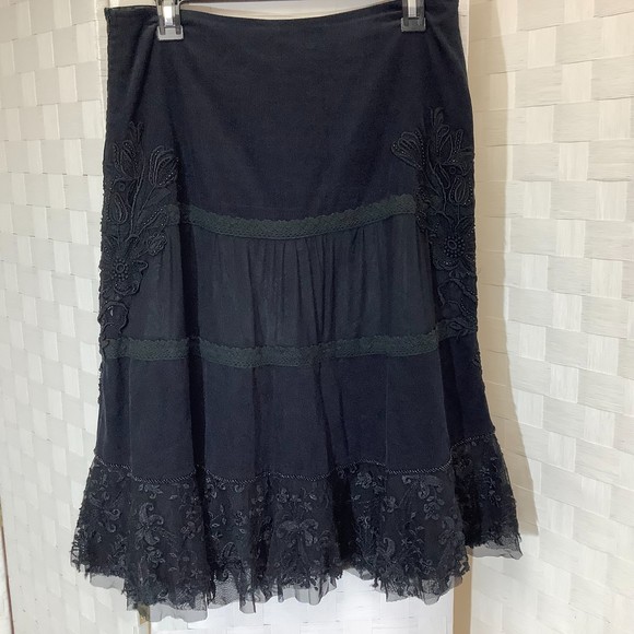 basil & maude black corduroy lace embroidered skirt size 8 - Picture 8 of 11